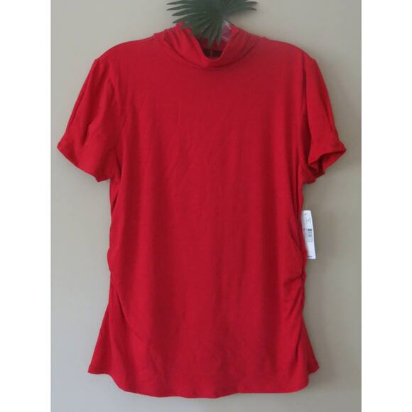 NEW DIRECTIONS *NWT* Short Sleeve Top Size M Ruched  Mock Neck Red Casual - Picture 1 of 7
